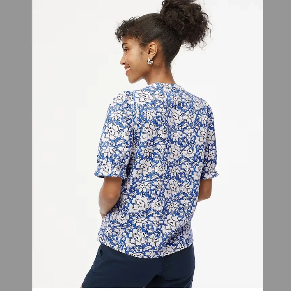 J Crew Factory Linen-blend Ruffle Top With Puff Sleeves in size M - Picture 4 of 4